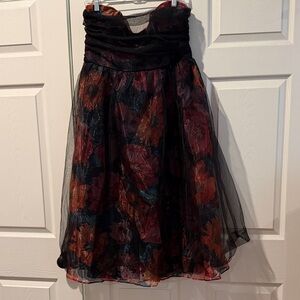 Lulu's Black Strapless Floral Tea-Length Dress